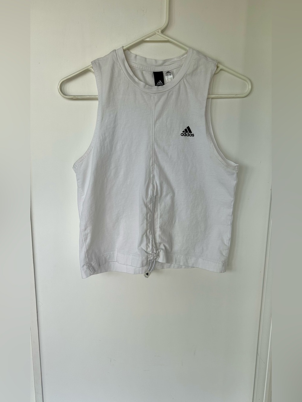 Adidas White Cinch Front Cropped Muscle Tank Top - Size Small